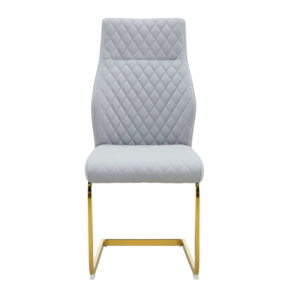 Set di 2 sedie da pranzo in PU grigio chiaro con schienale alto; struttura in metallo oro