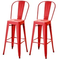 Set 2 Sgabelli da Cucina di Design con Schienale Rimovibile e Poggiapiedi, in Metallo, 44x46x116 cm, Rosso