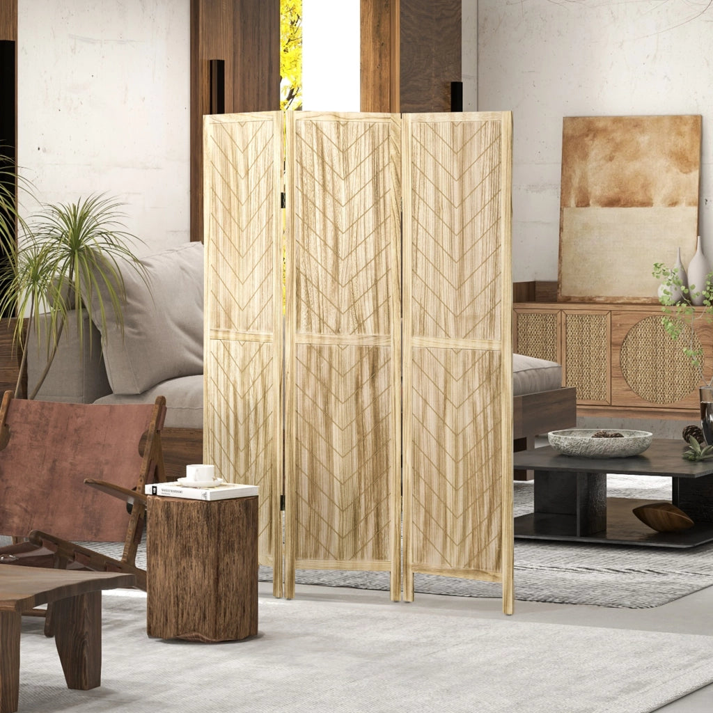 Paravento a 3 Ante in Legno a Spina di Pesce ¨C zephmum ¨C 120x170 cm Legno