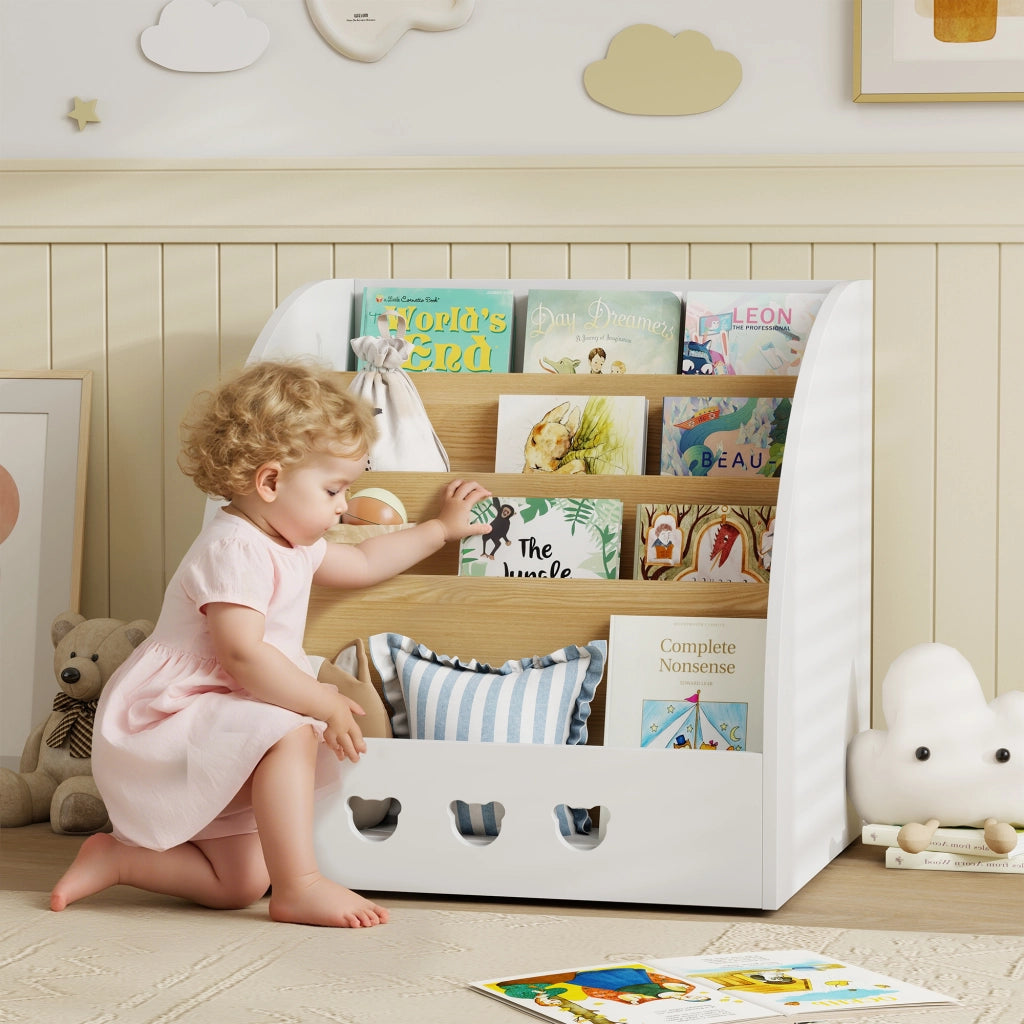 Scaffale per Bambini 4 Ripiani ¨C Zephmum ¨C Bianco e Naturale 60x53x60
