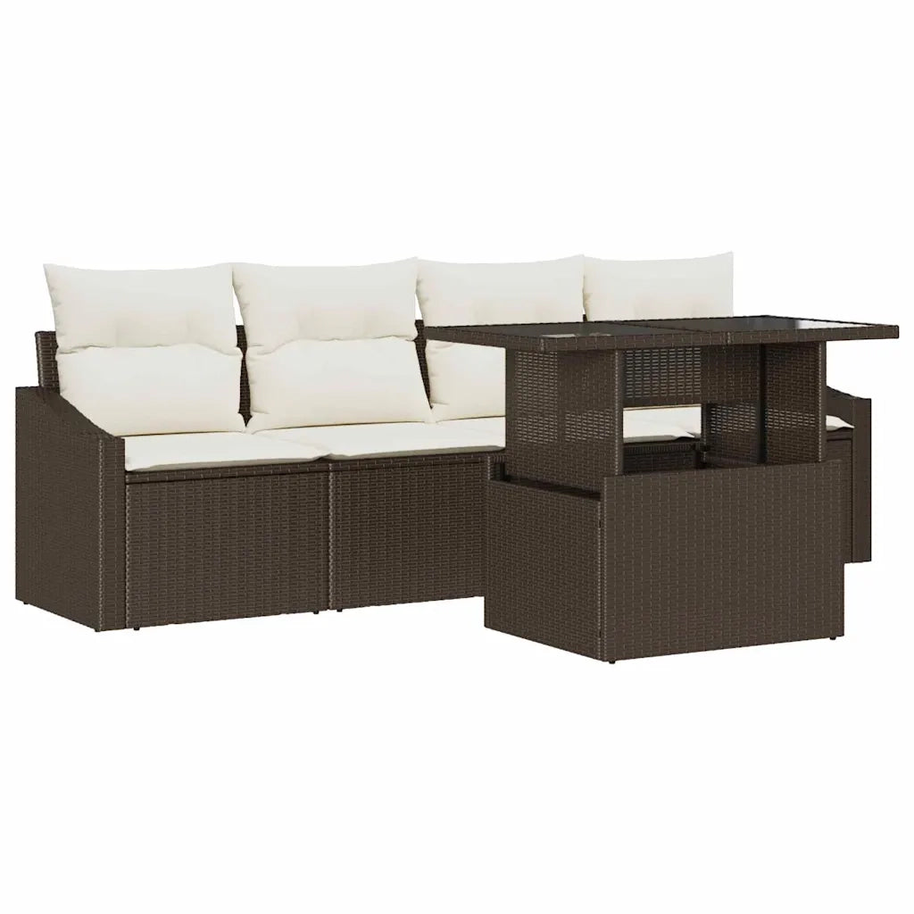 Set Divano da Giardino 5 pcs Marrone e Crema polyrattan 3348904