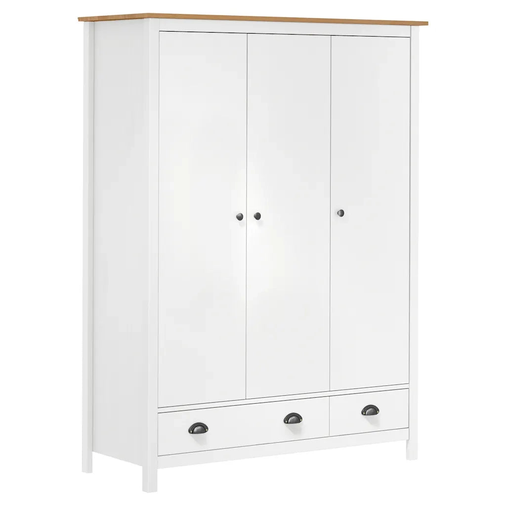 Armadio a 3 Ante Hill Bianco 127x50x170 cm in Legno di Pino 288954