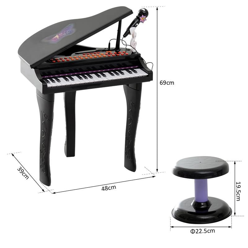 MINI PIANOFORTE GIOCATTOLO PER BAMBINI CON MICROFONO E SGABELLO NERO