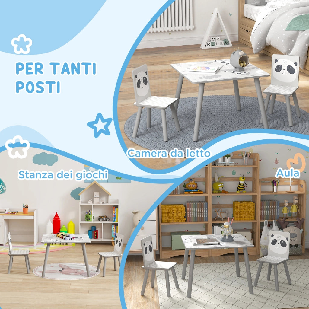 Tavolino con 2 Sedie per Bambini ¨C zephmum ¨C Grigio in MDF e Legno di Pino 3-8 Anni
