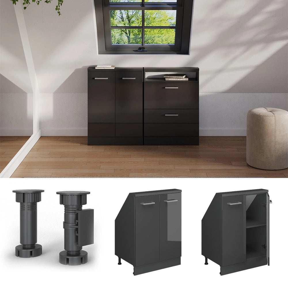 Mobile sottotetto Rion Antracite lucido/Antracite con 2 porte Vicco