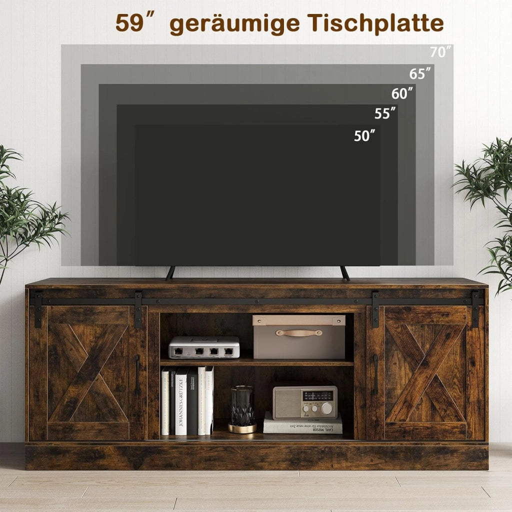 Mobile TV basso per TV fino a 70 pollici, mobile TV con ripiani regolabili, porta scorrevole, tavolo per TV con kit anti-ribaltamento, per camera da letto, soggiorno, 150 x 39 x 60 cm