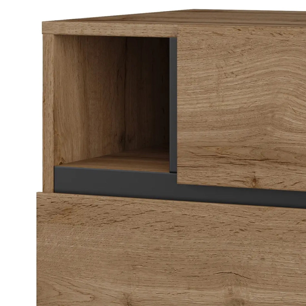 Tavolino da notte HAVANA in rovere e nero – 2 cassetti e 1 vano – Stile naturale e pratico per lo stoccaggio
