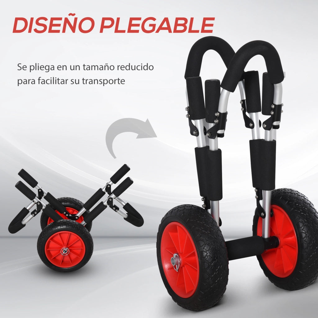 Carrello Pieghevole per Tavole da Surf con 2 Ruote ¨C zephmum ¨C Nero e Rosso 64x55x38,5 cm