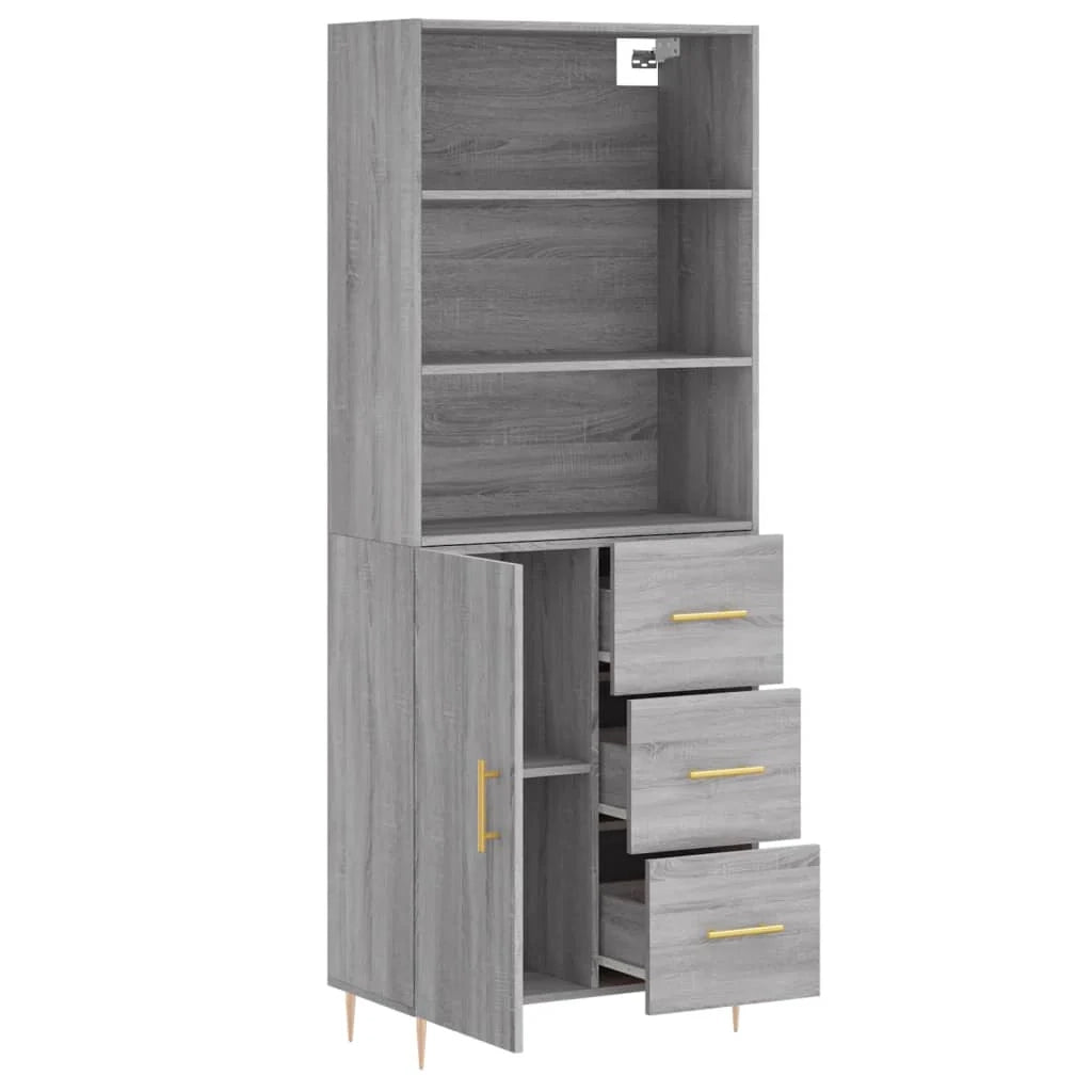 Buffet credenza cassettiera armadio mobile contenitore organizer cucina soggiorno salotto rovere Sonoma alto 69,5 x 34 x 180 cm legno ingegnerizzato grigio 02_0035603