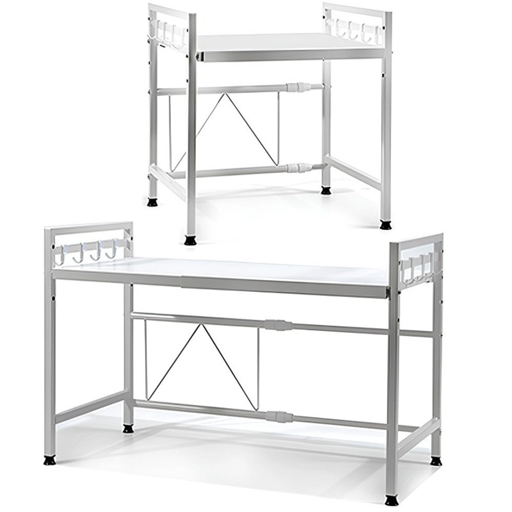 Trade Shop - Mensola Allungaile Da 40-65cm Salvaspazio Con 8 Ganci Per Appendere Utensili Arredo Casa -
