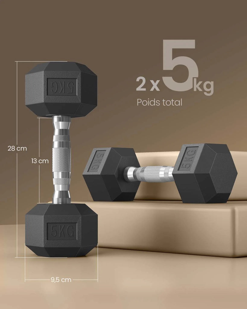 Set di manubri set di 2 manubri esagonali da 5 kg ciascuno adatti per l'allenamento il bodybuilding il sollevamento pesi a casa o in palestra. 12_0005409