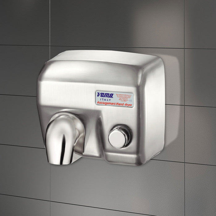 Asciugamani Elettrico Antivandalo con Pulsante 2400W Vama Ariel SP Acciaio Inox Satinato