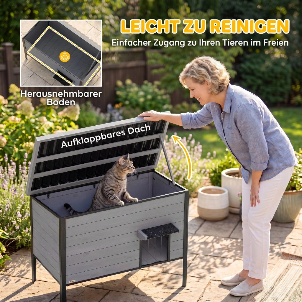 Casetta per Gatti Esterno ¨C zephmum ¨C 85x55x70 cm Grigio Chiaro
