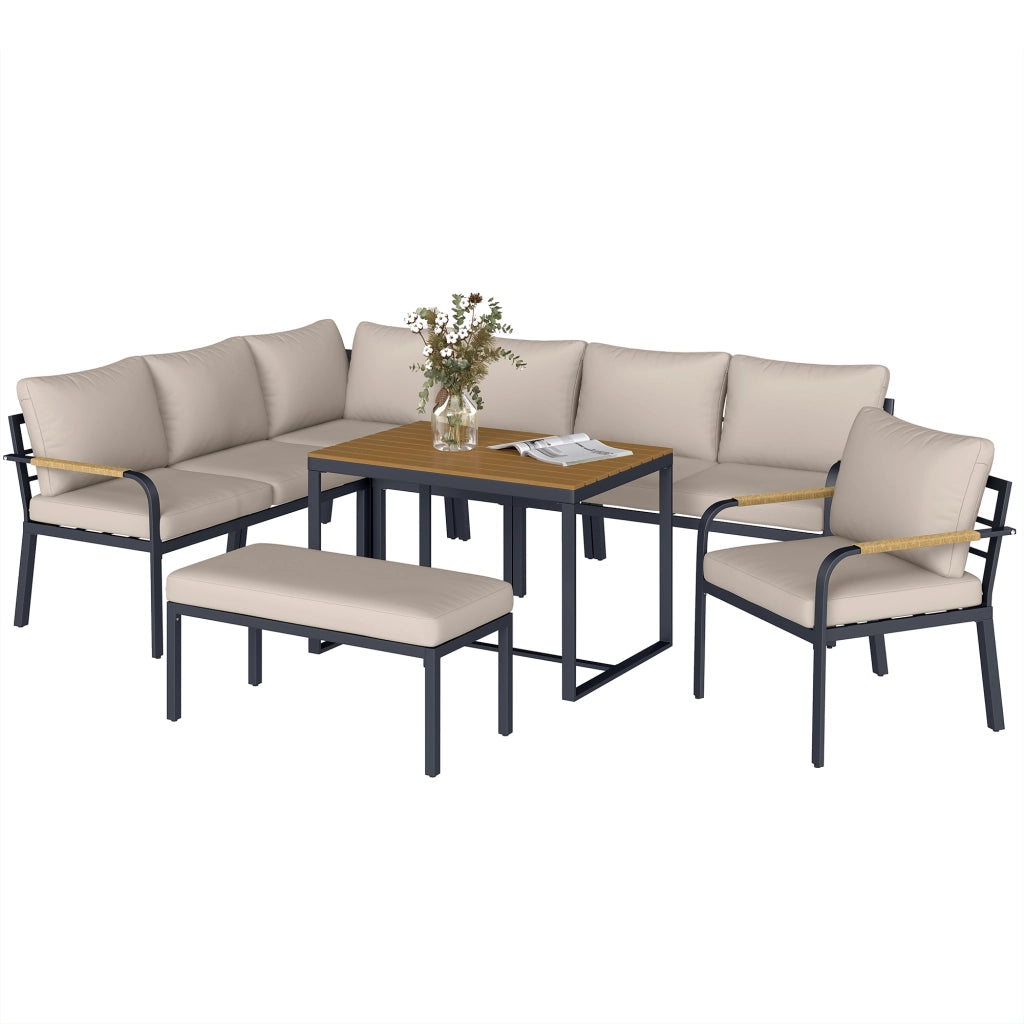 Set Giardino 7 Pezzi Divano Angolare Esterno con Tavolo e Pouf ¨C zephmum ¨C Beige e Grigio