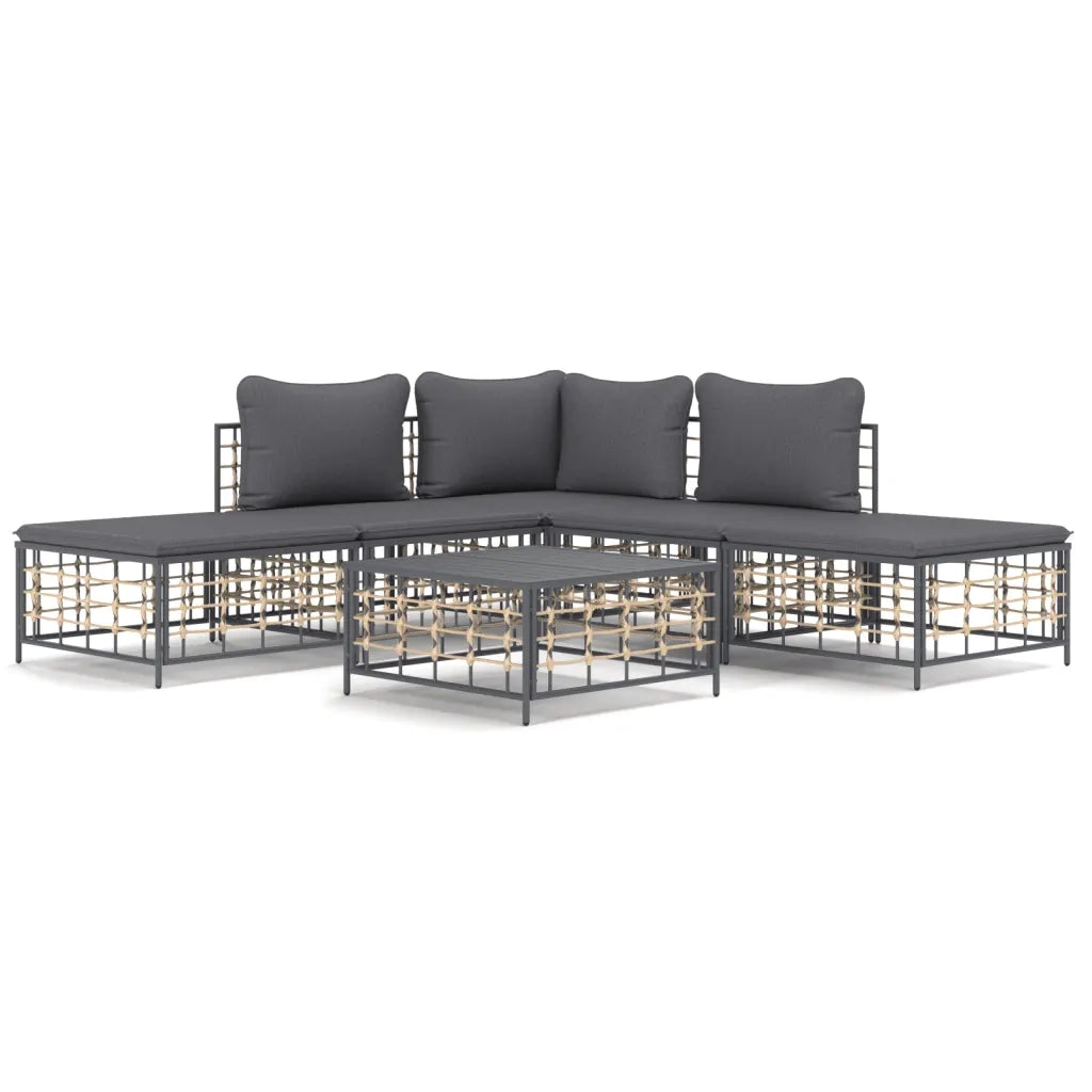 Set Divani da Giardino 6 pz | Set Salotto da Giardino con Cuscini Antracite in Polyrattan