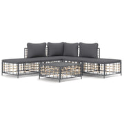 Set Divani da Giardino 6 pz | Set Salotto da Giardino con Cuscini Antracite in Polyrattan