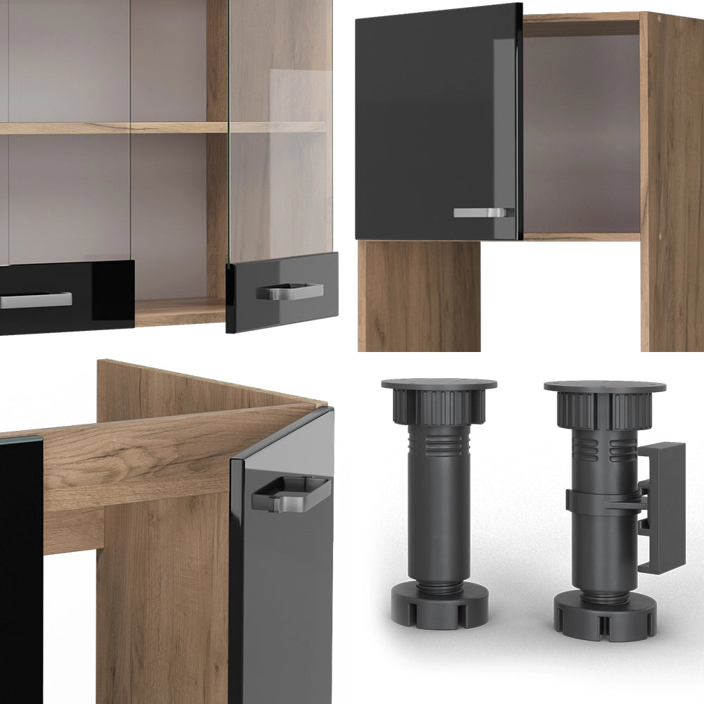 Vicco Cucina angolare completa Rovere nero/oro lucido 237 x 247 cm , PL Marmo