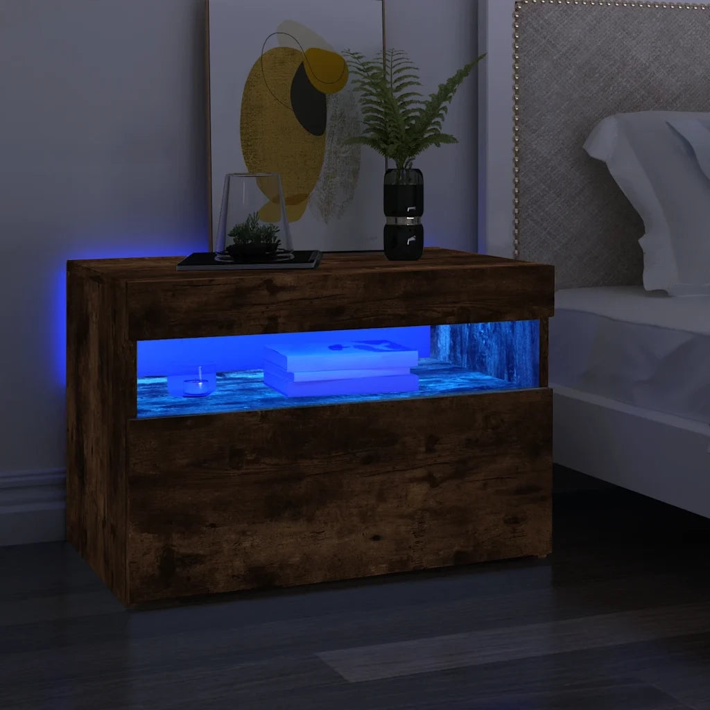 Mobile Porta TV con Luci LED Rovere Fumo 60x35x40 cm 815678