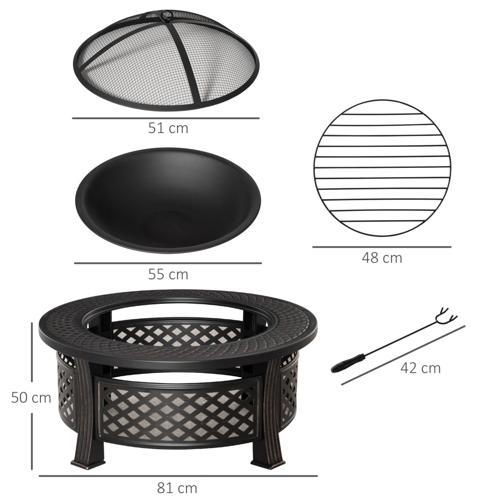 Braciere da giardino con attizzatoio e protezione scintille ¨C Xylo ¨C acciaio nero 81x81x50 cm