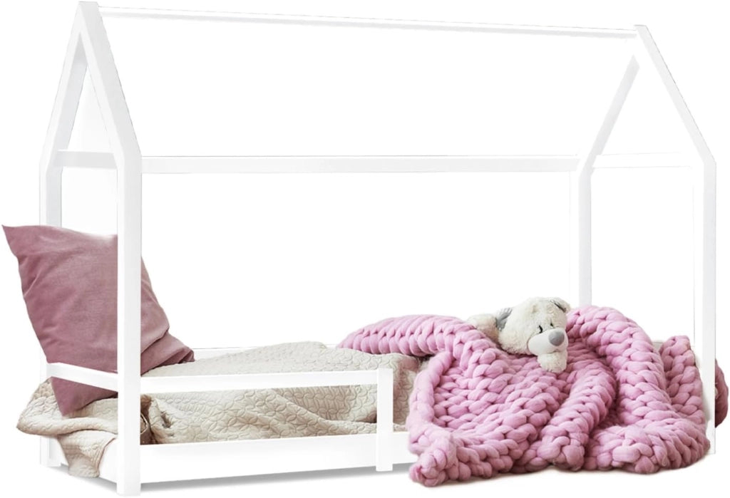 Letto a capanna per bambini NESSI 90 x 190 cm, bianco, con rete a doghe e sponde