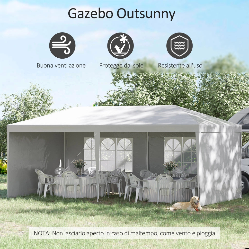 Tendone da Giardino Pieghevole ¨C Zephmum ¨C 5.83x2.95 m, Bianco, con Pannelli Rimovibili