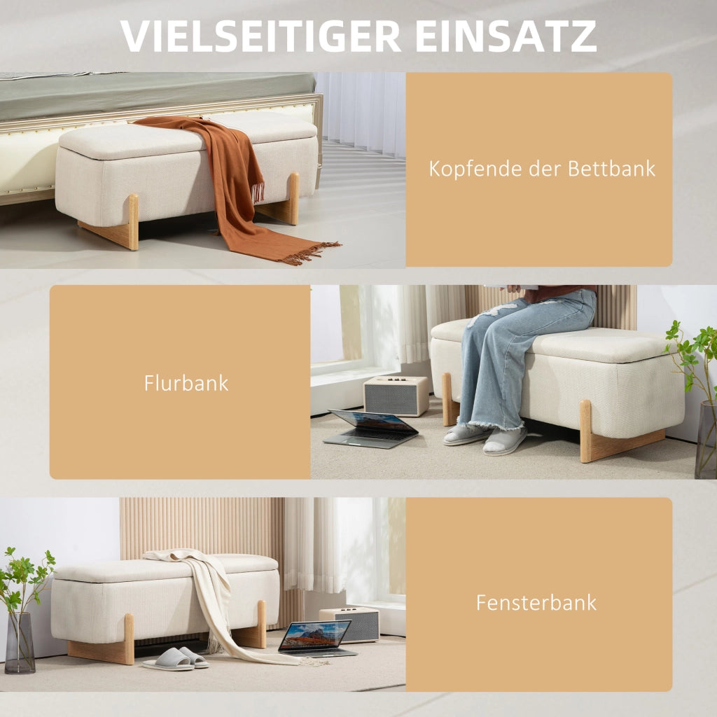 Pouf con schienale e vano portaoggetti ¨C zephmum ¨C crema, lino sintetico, 111x44x44.5 cm