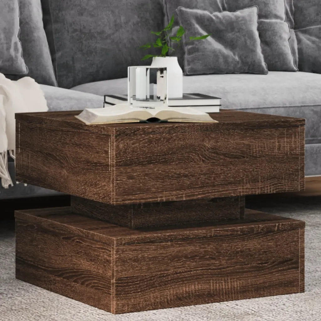 Tavolino da Salotto con Luci LED-Tavolino da soggiorno Rovere Marrone 50x50x40 cm 795421