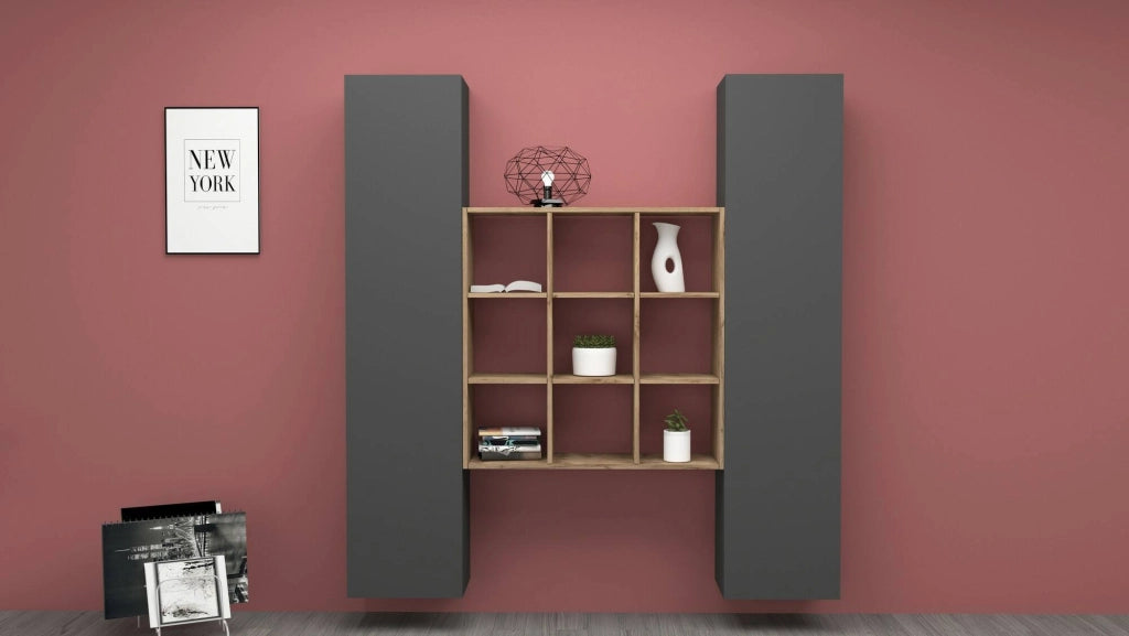 Madia Acerenza, Credenza 16 Ripiani Made in Italy, 40x30x180h cm Nero Antracite
