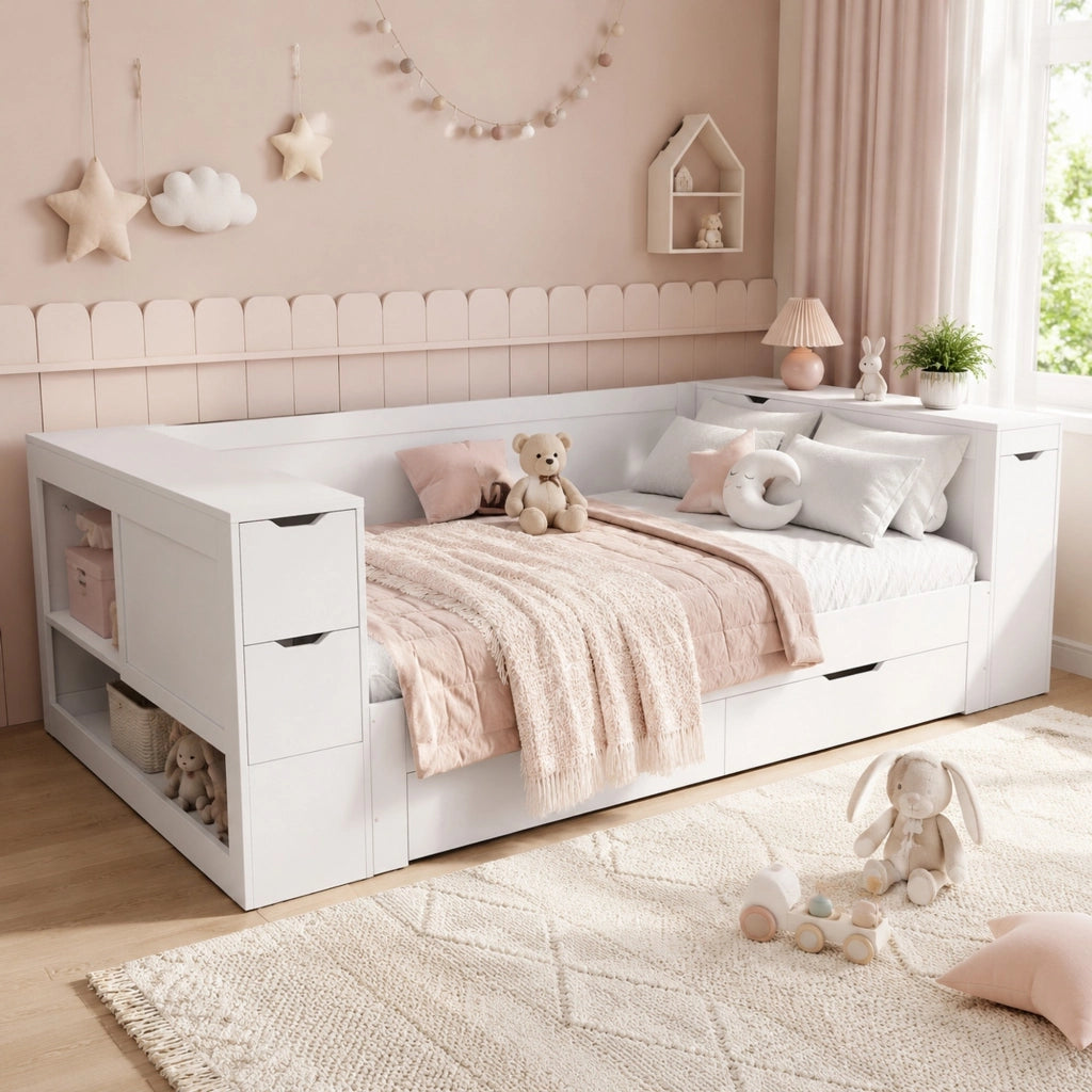 Letto singolo per bambini 90x200 cm con cassetto e comodino