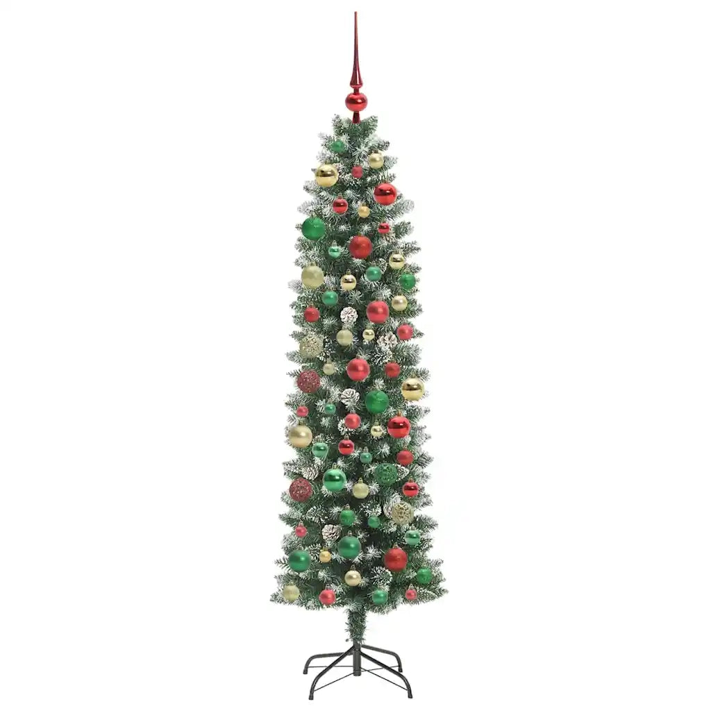 Albero di Natale Artificiale Sottile Verde e bianco 180 cm