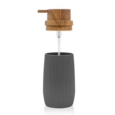 Set accessori bagno con dispenser e portaspazzolini bianco cannettato ed effetto legno Blob