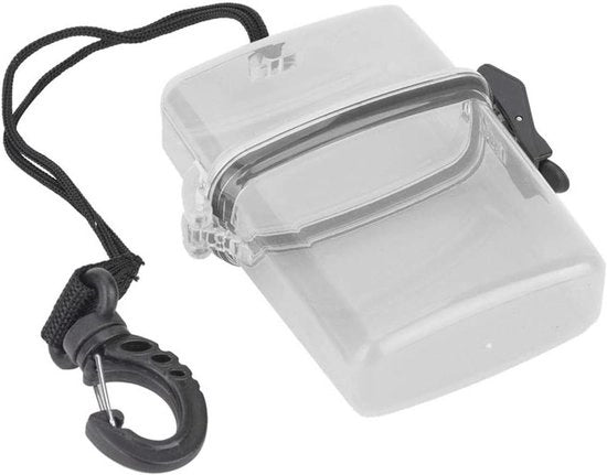 Scatola di stoccaggio a tenuta d'acqua in plastica con maniglia di apertura.