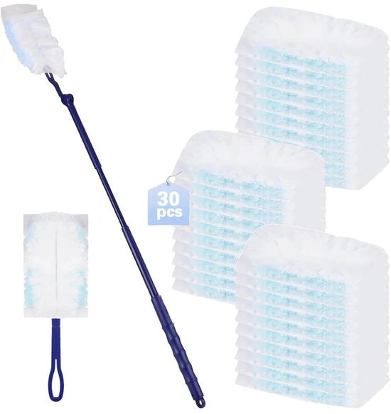 Pacco di 30 stoffe magnetiche per Swiffer con 1 manico e 1 asta telescopica per pannelli stoffe di pulizia compatibile con i pannelli Swiffer per capelli animali, polvere, sporcizia.