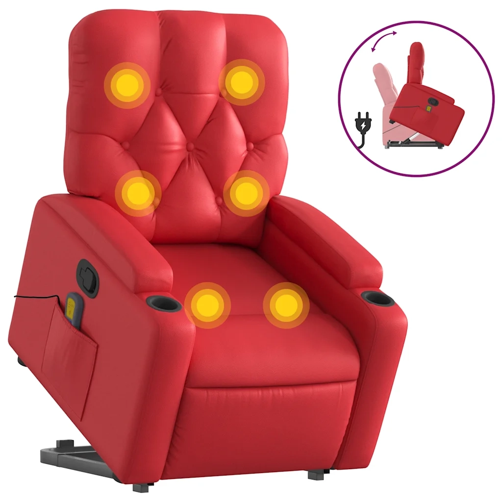 Poltrona Alzapersona Reclinabile Massaggio Rosso in Similpelle 3204784