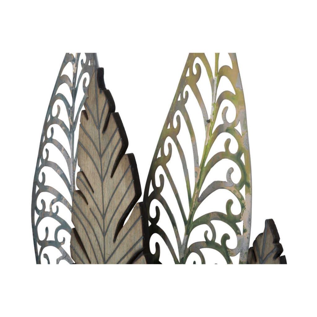 Decorazione in Metallo 3D Foglia 51, Oro, Metallo, 75x2,5x87 cm