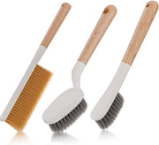 Set di 3 spazzole per scarpe, piastra per scarpe multifunzionale con manico lungo, spazzola per scarpe appuntabile con setole morbide (colore naturale)