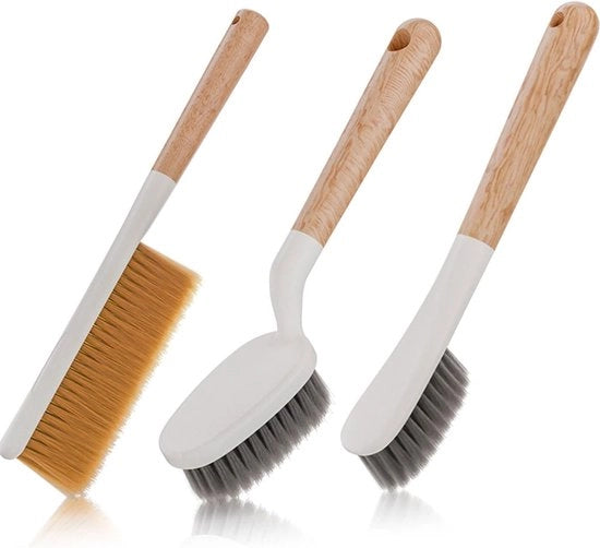 Set di 3 spazzole per scarpe, piastra per scarpe multifunzionale con manico lungo, spazzola per scarpe appuntabile con setole morbide (colore naturale)