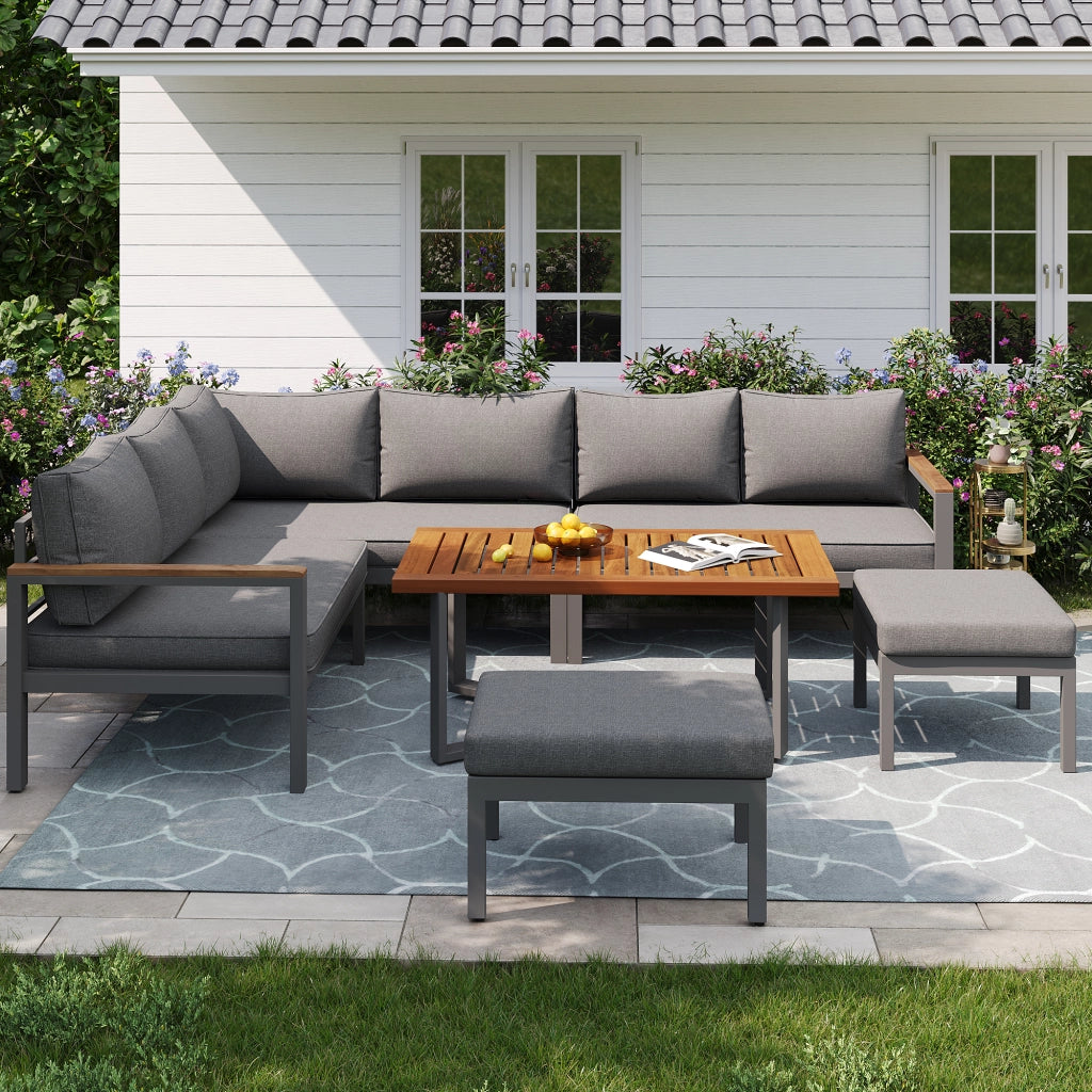 Set Salotto da Giardino 7-8 Posti ¨C Xylo ¨C Metallo Zincato, per Balcone e Terrazza