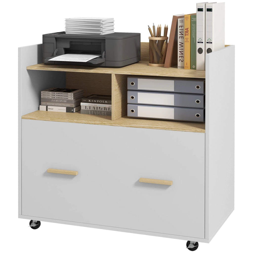 Mobile cassettiera con ruote ante scorrevoli armadio ufficio A4 ¨C Xylo ¨C 76x40x75,5 cm rovere bianco