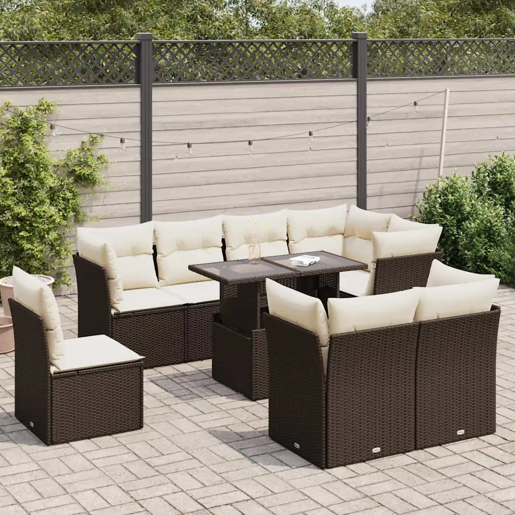 Set Divani da Giardino 9pz con Cuscini Marrone in Polyrattan 3326184