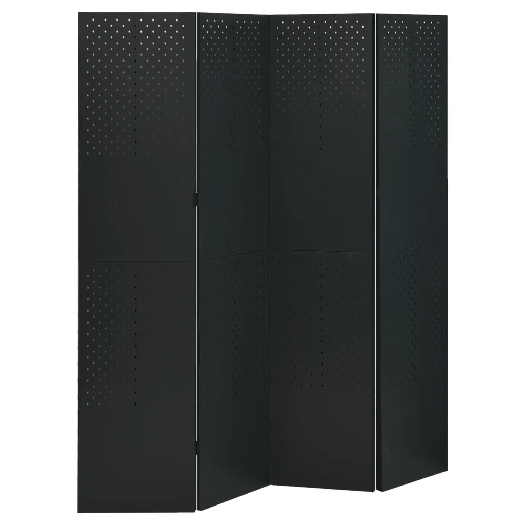 Paravento a 4 Pannelli 2 pz Nero 160x180 cm in Acciaio 3095193