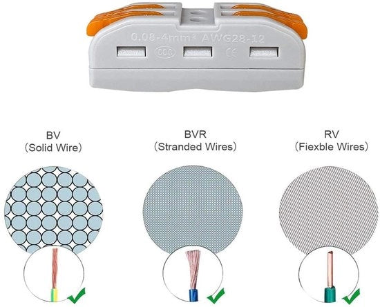 Connettore di cavo Solidchoice SPL-2 - 2-in-2-out - Contattino compatto e bipolare - Colore arancione e grigio - Contattino rapido - Adatto a diverse applicazioni...