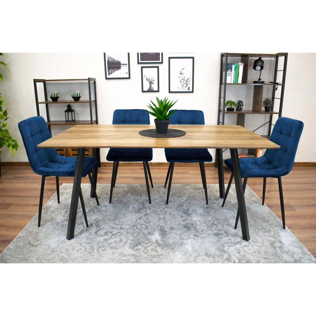 Set di 2 sedie Kara in velluto blu con gambe nere