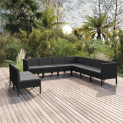 Set Divani da Giardino 9 pz con Cuscini in Polyrattan Nero 3094469