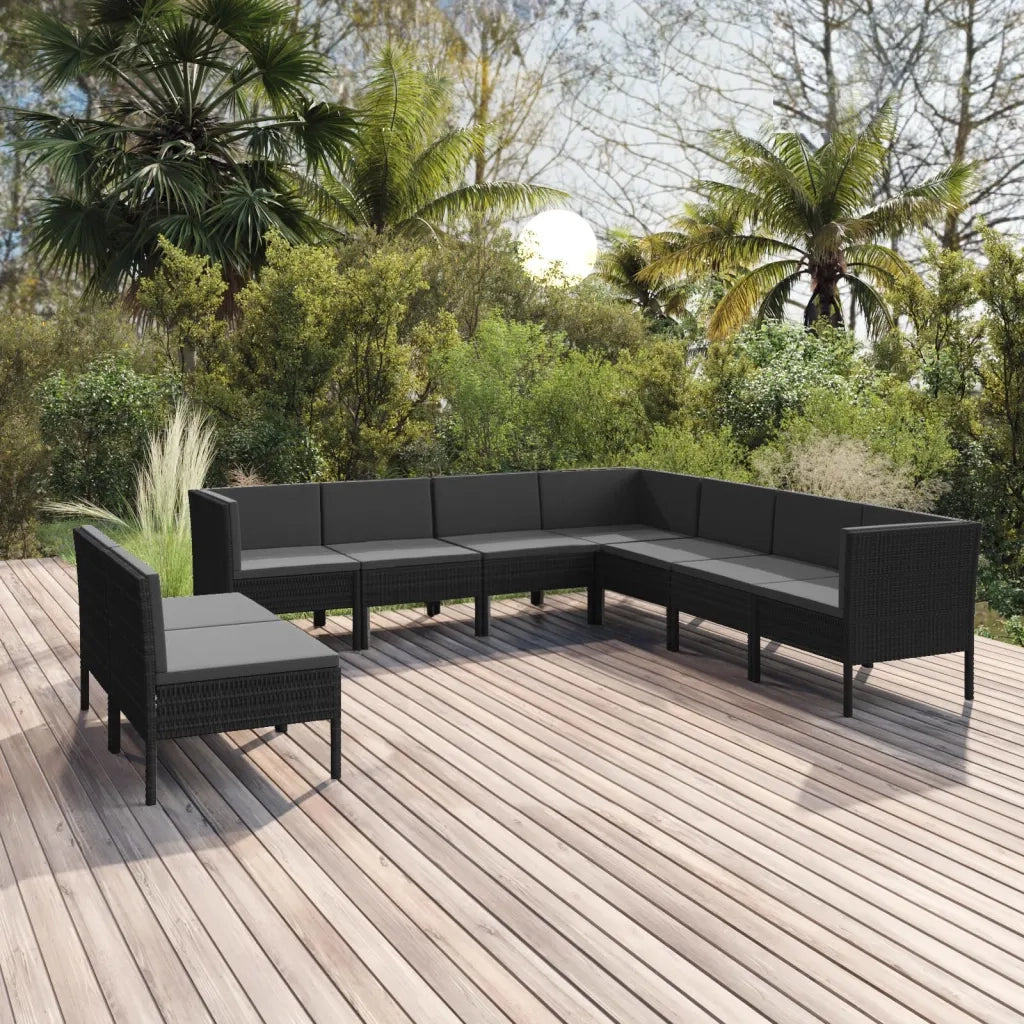 Set Divani da Giardino 9 pz con Cuscini in Polyrattan Nero 3094469