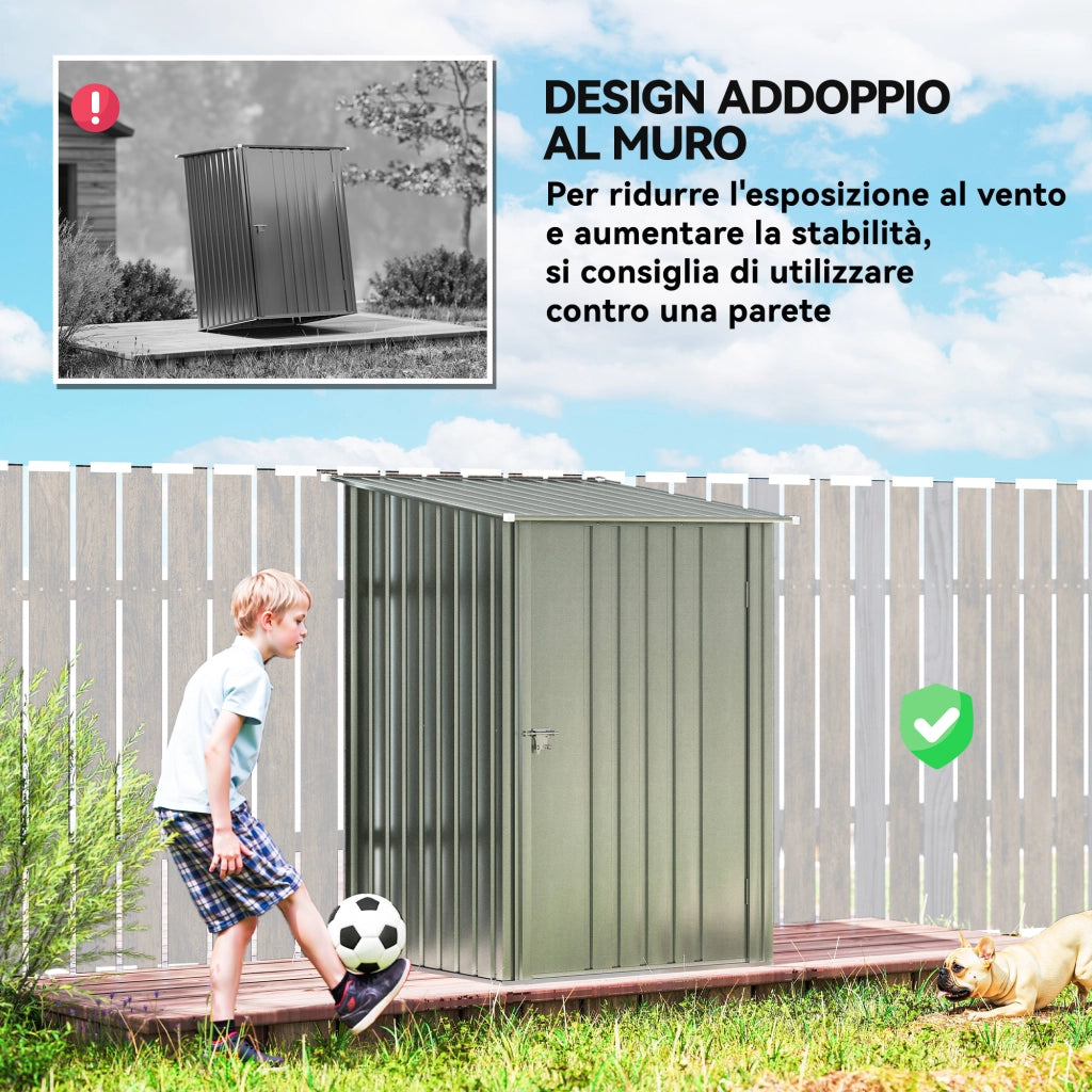 Casetta da Giardino Porta Attrezzi in Acciaio Galvanizzato con Porta a Battente, 100x104x160 cm, Argento