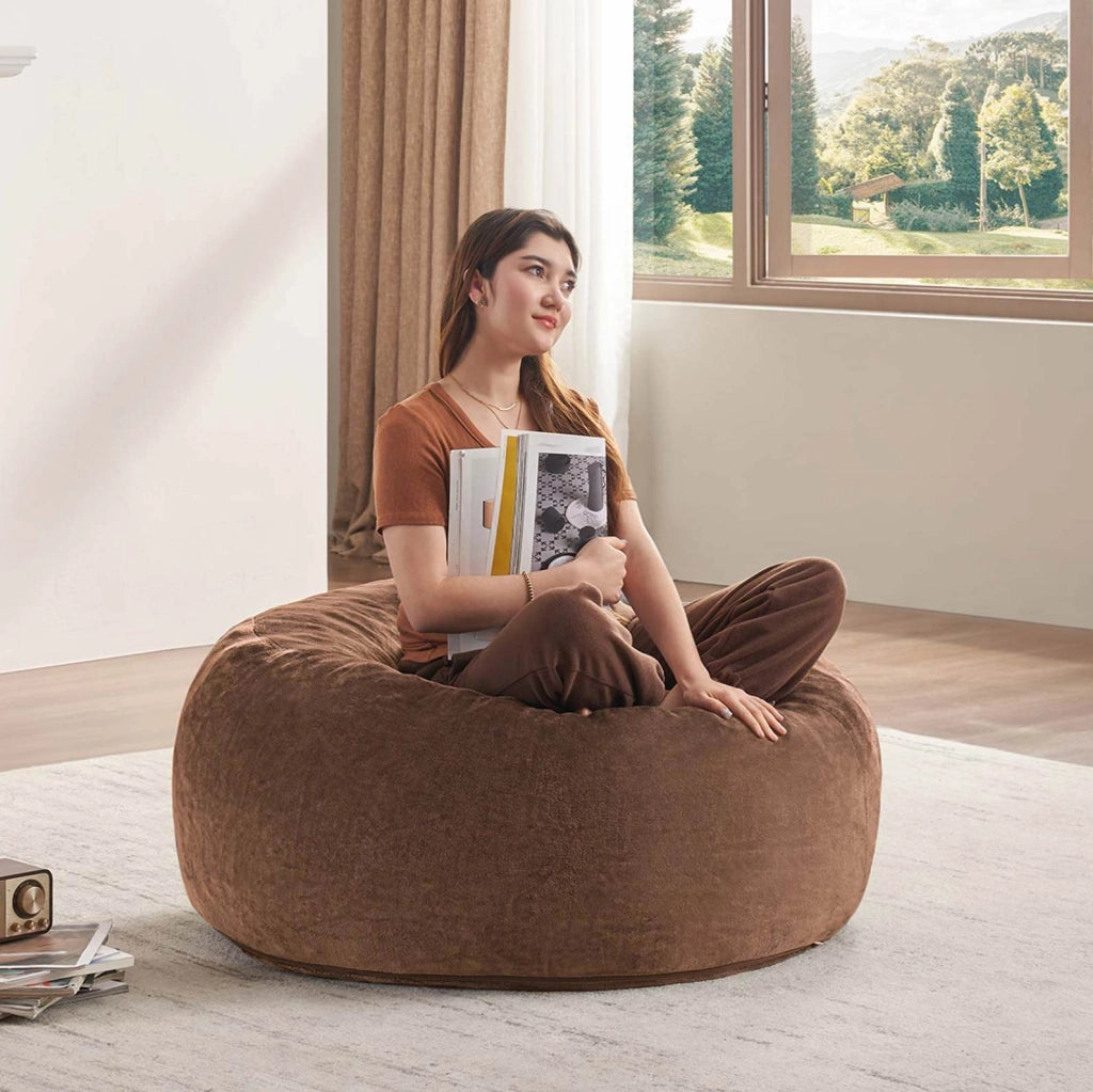 Pouf a sacco 90x90x50 cm in spugna marrone caffè, seduta modulabile