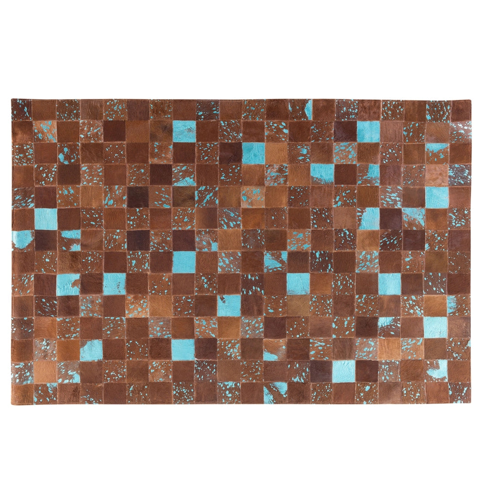 Tappeto Pelle Marrone e Blu 160 x 230 cm Pelle Bovina Artigianale