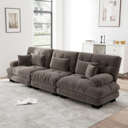 Divano angolare modulare con seduta profonda e cuscini, in ciniglia marrone per soggiorno 313 × 77 × 81 cm
