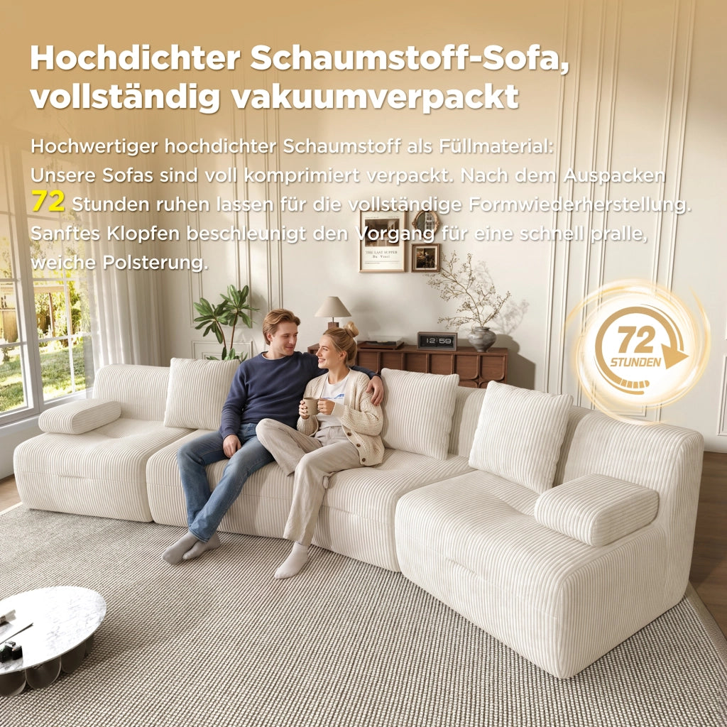 DIVANO modulare 4 posti in corduroy beige chiaro 311 x 90 x 65 cm